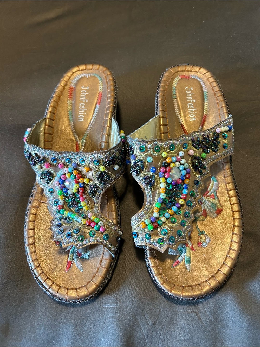 John Fashion beaded sandals.